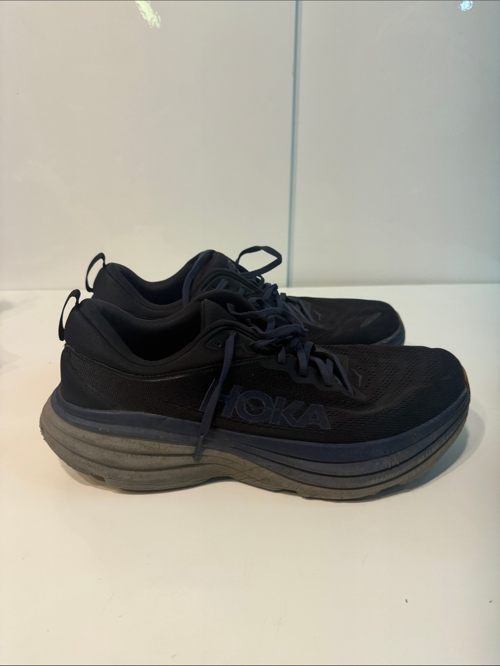Used Bondi 8 Hoka Men's Black Athletic Running Shoes size 14 D